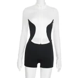SC Color Block Long Sleeve Zipper Shorts Suit GDSF-D25ST249