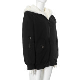 SC Solid Color Hooded Zipper Plush Jacket GSZM-ZTP1449