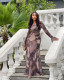 SC Print Long Sleeve Pleated Maxi Dress GCNE-72764