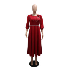 SC O Neck Half Sleeve Solid Color Long Dress CYA-901973