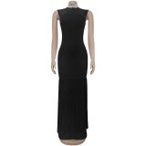 SC Sleeveless Patchwork Slim Maxi Dress BY-7409