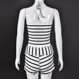 SC Stripe Backless Tie Up Two Piece Shorts Set GNZD-51814SBD