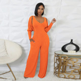 SC Long Sleeve Solid Color Tops+Jumpsuit 2 Piece Set YF-10794