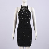 SC Backless Halterneck Hot Drill Mini Dress GFRT-42138DBG