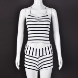 SC Stripe Backless Tie Up Two Piece Shorts Set GNZD-51814SBD