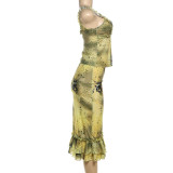 SC V Neck Print Two Piece Skirts Set DLSF-K25S74680