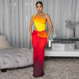 SC Gradient Color Single Shoulder Maxi Dress YF-10877