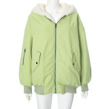SC Solid Color Hooded Zipper Plush Jacket GSZM-ZTP1449