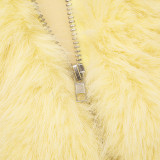 SC Solid Color Fur Zipper Hooded Short Jacket GDSF-J25TP213