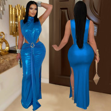 SC Sexy High Collar Sleeveless Split Maxi Dress BY-7476