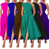 SC Sleeveless Slash Neck Solid Maxi Dress YF-20011