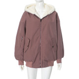 SC Solid Color Hooded Zipper Plush Jacket GSZM-ZTP1449