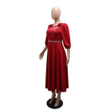 SC O Neck Half Sleeve Solid Color Long Dress CYA-901973