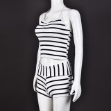 SC Stripe Backless Tie Up Two Piece Shorts Set GNZD-51814SBD