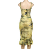 SC V Neck Print Two Piece Skirts Set DLSF-K25S74680