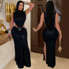 SC Sexy High Collar Sleeveless Split Maxi Dress BY-7476