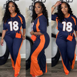 SC Color Block Print Loose Two Piece Pants Set CYA-901946