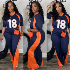 SC Color Block Print Loose Two Piece Pants Set CYA-901946