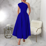 SC Sleeveless Slash Neck Solid Maxi Dress YF-20011