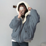 SC Solid Color Hooded Zipper Plush Jacket GSZM-ZTP1449