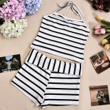 SC Stripe Backless Tie Up Two Piece Shorts Set GNZD-51814SBD