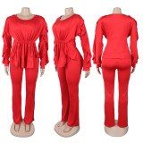 SC Plus Size Lace drawstring Long Sleeve Two-Piece Set NY-3673