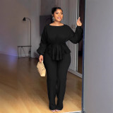 SC Plus Size Lace drawstring Long Sleeve Two-Piece Set NY-3673