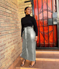 SC Split Half PU Leather Skirt(With Belt) QODY-6005