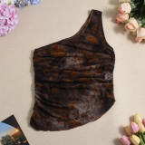 SC Single Shoulder Irregular Print Tops GFRT-041847TBG