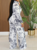 SC Print Long Sleeve Shirt Two Piece Pant Set AIL-329