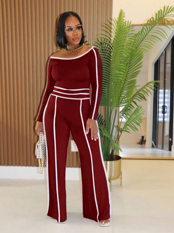 SC One Shoulder Patchwork Long Sleeve Pants Suit NY-9191