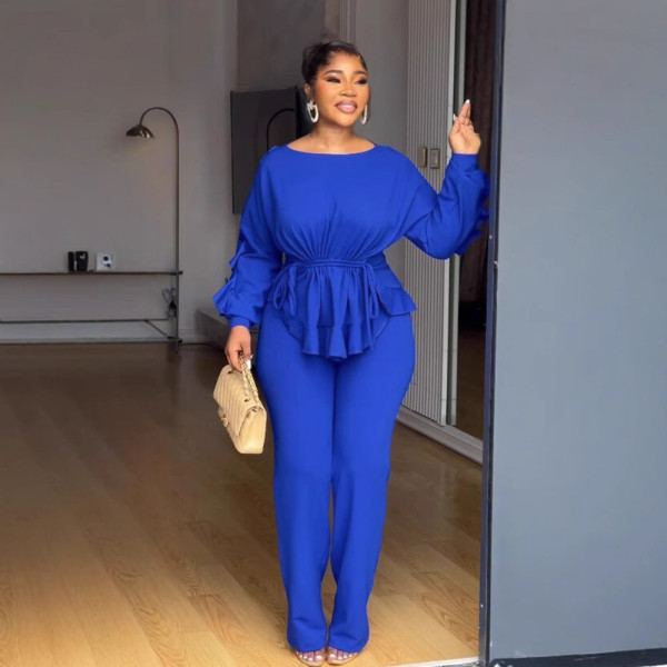 SC Plus Size Lace drawstring Long Sleeve Two-Piece Set NY-3673