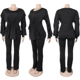 SC Plus Size Lace drawstring Long Sleeve Two-Piece Set NY-3673