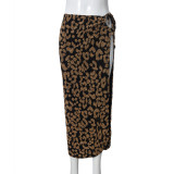 SC Leopard Print Drawstring Tie Up Split Skirt GNZD-51556DBD