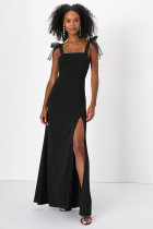 SC Solid Color Tie Up Sling Maxi Dress XHXF-468