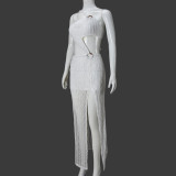 SC Irregular Hollow Out Split Maxi Dress GNZD-51496DBD