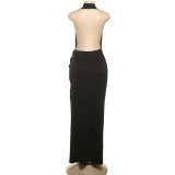 SC Halterneck Backless Split Maxi Dress GSLF-K24D77130