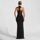 SC Mesh Patchwork Halterneck Maxi Dress GSLF-K25D76693