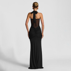 SC Mesh Patchwork Halterneck Maxi Dress GSLF-K25D76693