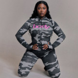 SC Camouflage Print Zipper Hooded Sport Pants Suit GSLF-K25S77542