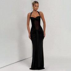 SC Mesh Patchwork Halterneck Maxi Dress GSLF-K25D76693