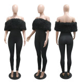 SC One Shoulder Fur Patchwork Jumpsuit CYA-901986