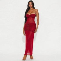 SC Solid Color Wrap Chest Hot Drill Maxi Dress CYA-901960