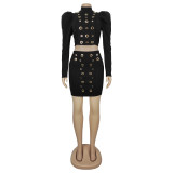 SC Long Sleeve Solid Color Two Piece Skirts Set BY-7478