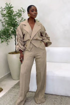 SC Plus Size Lapel Solid Color Pleated Two Piece Pants Set NY-11101
