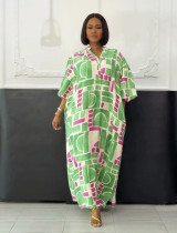 SC Plus Size Lantern Sleeve Split Loose Maxi Dress NY-11150