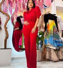 SC Lace Patchwork Tie Up Wide Leg Jumpsuit OSM-4934