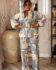 SC Plus Size Print Drawstring Two Piece Pants Set NY-3716