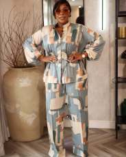 SC Plus Size Print Drawstring Two Piece Pants Set NY-3716