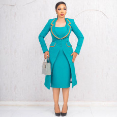 SC Plus Size Long Blazer Vest Dress Two Piece Set NY-3718